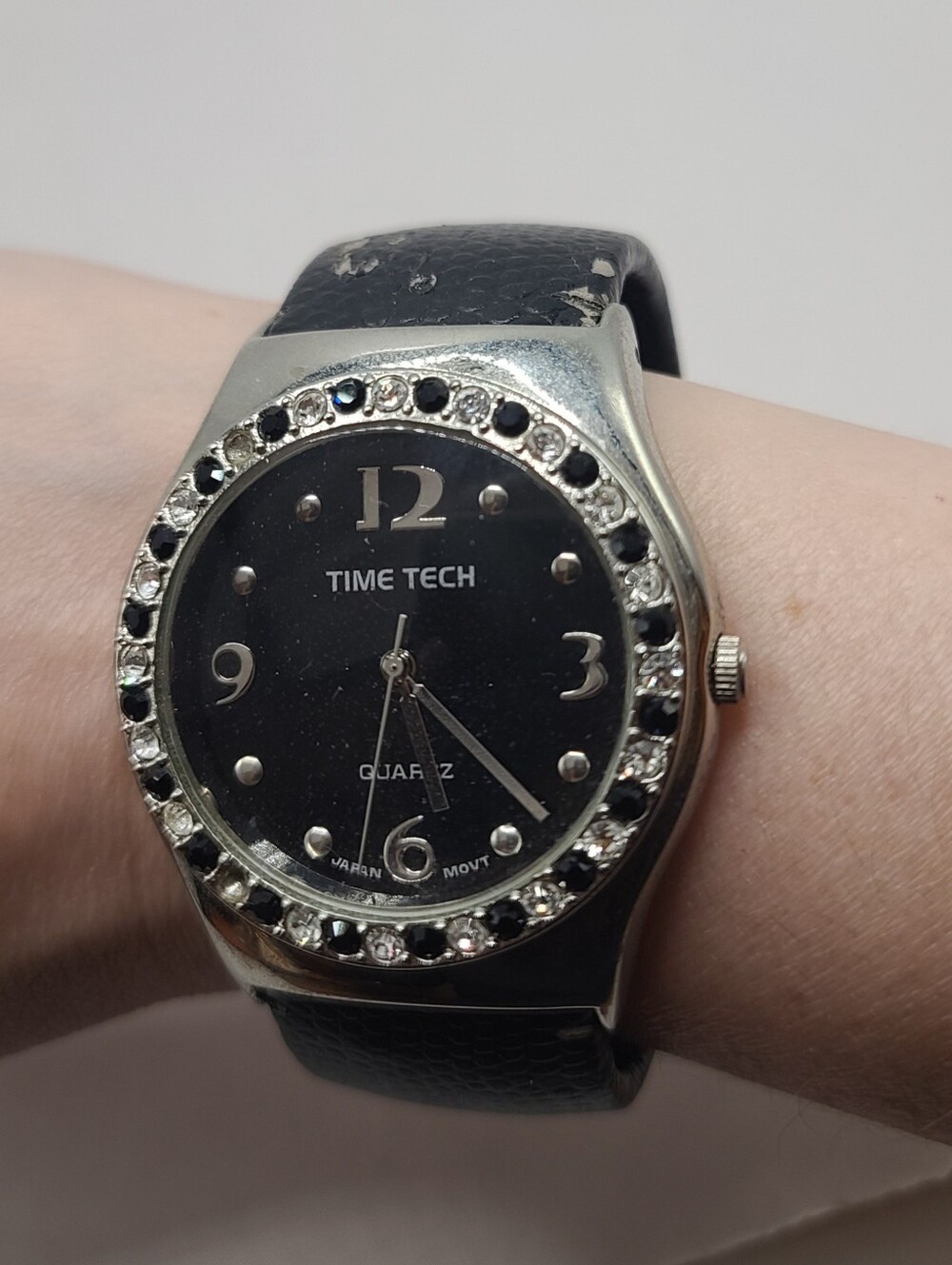 Time Tech Black Rhinestone Cuff Watch